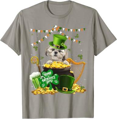 Happy St Patricks Irish Shih Tzu Dog Cute Saint Paddys Day Men Women T-Shirt, L, Slate Grey