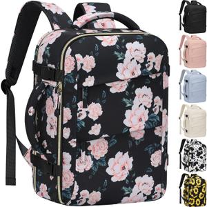 Carry on Backpack for Women TSA Approved 15.6 Inch Travel Laptop Backpack for Women Travel Essentials Foldable Women's Travel Backpack Suitcase Pink Floral