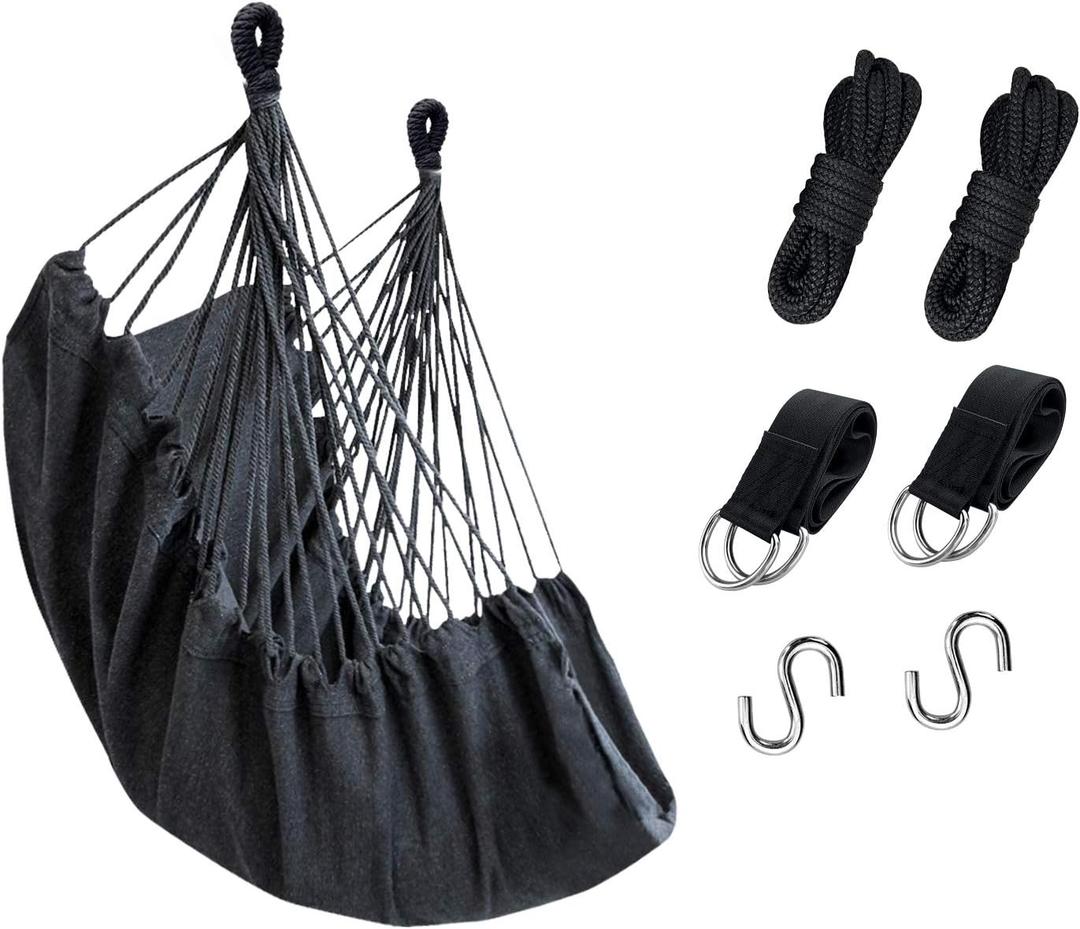 KPX Ourdoor Hanging Hammock Chair Comfortable Tree Swing Chair Large Size 110X130cmWithout Pillows - 330 Lbs Weight Capacity (Dark Gray)