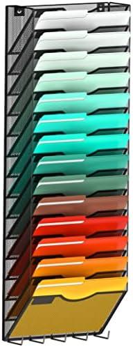 Hanging Wall File Organizer Wall Mounted File Holder Document Wall Organizer for Office Organization and School Storage (No Assembly Required) (15 Tier Black)