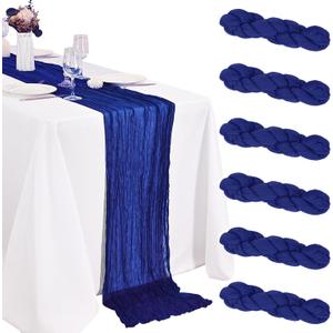 6 Pack Cheesecloth Table Runner 20 x 120 Inch Royal Blue Boho Gauze Cheese Cloth Table Runners 10 FT Long Rustic Sheer Table Decorations for Wedding Party Baby Bridal Shower Birthday Holiday Home