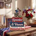 Yuntau 4 Pcs Memorial Day Table Decor Patriotic 4th of July Tiered Tray Decor Remember Honor Our Heroes Wooden Sign Red White Blue Table Centerpiece for Home Office Desk 250th Anniversary Decorations