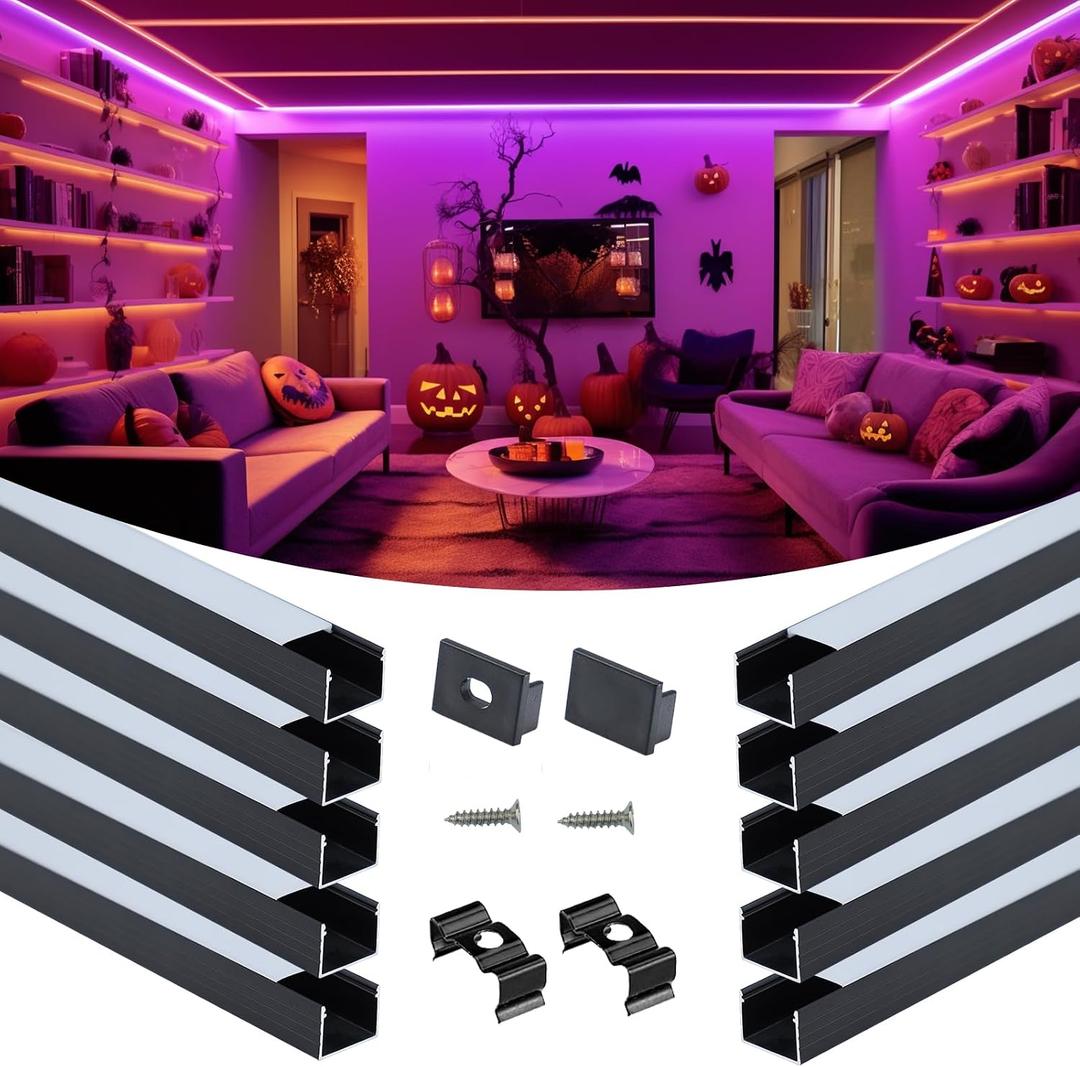 Muzata 10Pack 3.3FT/1M Plus-Size Spotless LED Channel Black LED Strip Diffuser Channel with Milky Frosted White Diffuser Cover U103 BW 1M