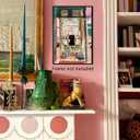 5 x CAXIYSH Cute Black Cat Canvas Wall Art Famous Open Window Poster Abstract Vintage Pink Paintings Prints Funny Cat Picture for Living Room Bedroom Wall Decor 12x16 inch Unframed