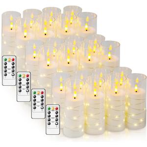 Flameless Candles, with Embedded Star String, Battery Operated Candles Flickering LED Pillar Candles with Remote Control and Timer, Home Decoration Add a Warm and Romantic Atmosphere Set of 24 (White)