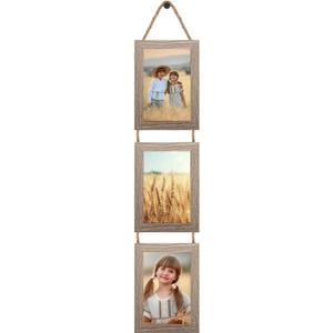 QUTREY 4x6 Picture Frames Collage Rustic, 3 Openings 4 x 6 Vertical Hanging Photo Frames Display 4 by 6 inch Pictures for Wall Decor Home Decor