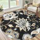 Lahome Floral Black Round Area Rug - 5Ft Washable Ultra-Thin Soft Bedroom Rug, Non-Slip Stain Resistant Circle Carpet for Living Room, Office, Dining Room, Paisley Print Accent Carpet
