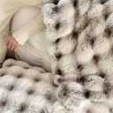 Luxury 1000GSM Throw Blanket, 60x80 Inches, Ultra Soft Double-Sided 3D Bubble Textured Faux Rabbit Fur, Frosted Brown & White, Reversible High-Density Plush Warm Blanket for Sofa & Bed