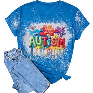 Autism Awareness Shirt Women Autism Shirts Autism Support Tops in April Blue Autism Mom Clothes Special Education Tees (Blue, S)