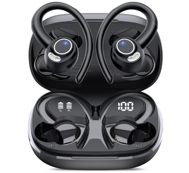 Wireless Earbuds, Bluetooth 5.4 Headphones Sport Over Ear Buds With ENC Mic | Noise Cancelling, 48H, Wireless Earphone With Earhooks, Stereo Deep Bass, IP7 Waterproof ear bud for Workout Running, Black