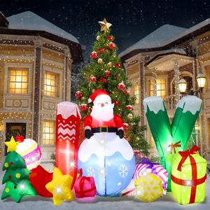 Liliful 7 Pcs LED Christmas Inflatables Outdoor Decorations 6.6 Ft Inflatable Joy Santa Claus Large Christmas Blow up Decor for Xmas Party Yard Lawn Garden Outdoor(Santa Style)