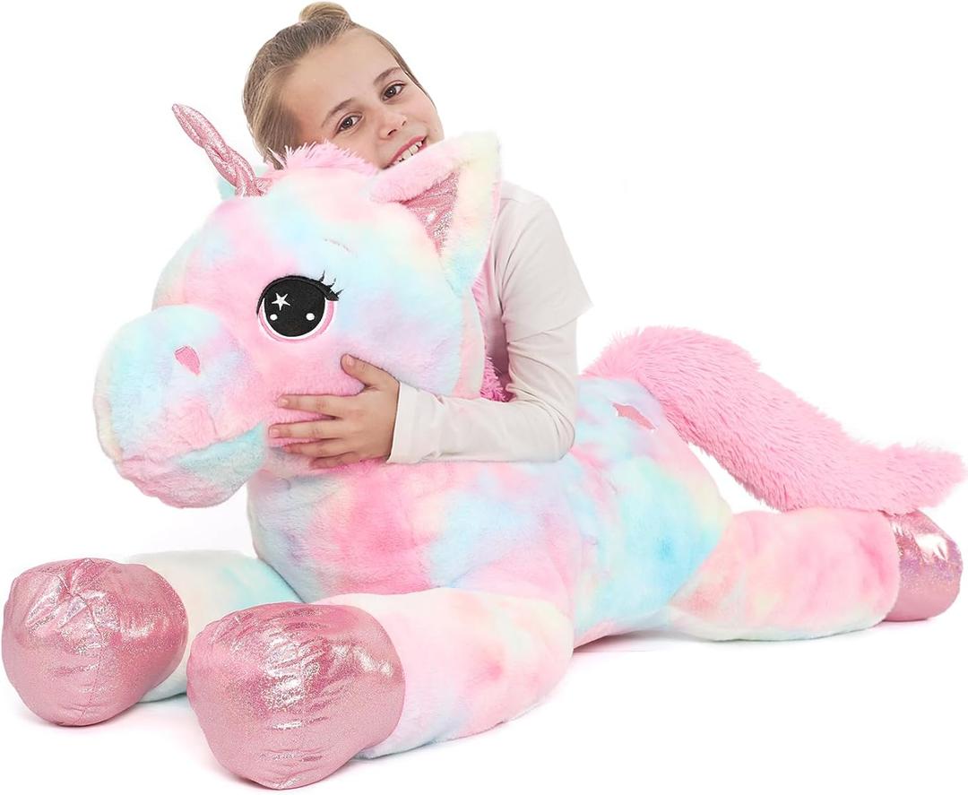 Muiteiur 43.4 Inch Unicorn Stuffed Animal, Giant Stuffed Unicorn for Girls, Soft Plush Pillow Gifts for Girls Boys Kids, Pink (X-Large)