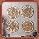 Yulejo 4 Pcs Thicken Rustic Wall Decor Farmhouse Kitchen Wall Round Art Wooden Hollow Carved Design Rustic Art for Living Room Bedroom Hallway Decor (15.7 x 15.7 Inch,Light Brown)