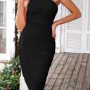 PRETTYGARDEN One Shoulder Dresses for Women 2026 Summer Ruched Mesh Asymmetrical Cocktail Wedding Guest Bodycon Dress (Black, L)