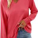 StunShow Women Sweatshirts Long Sleeve Shirts V Neck Casual Cute Loose Fit Lightweight Pullover Tops (L)