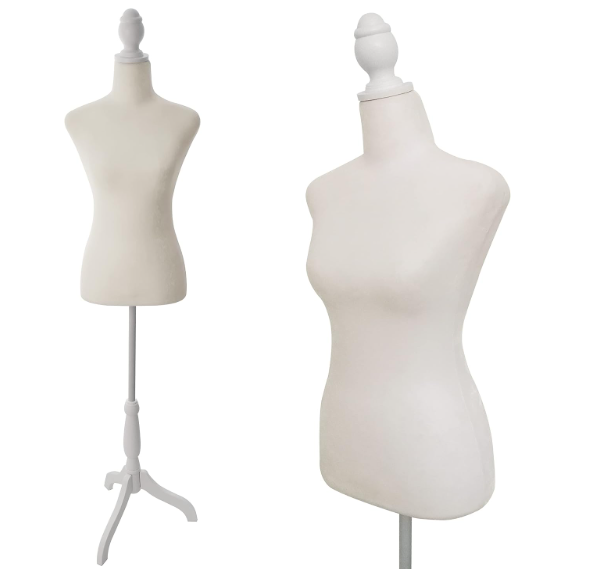 Female Dress Form Mannequin Torso Body with Adjustable Tripod Stand Dress Jewelry Display (Beige)