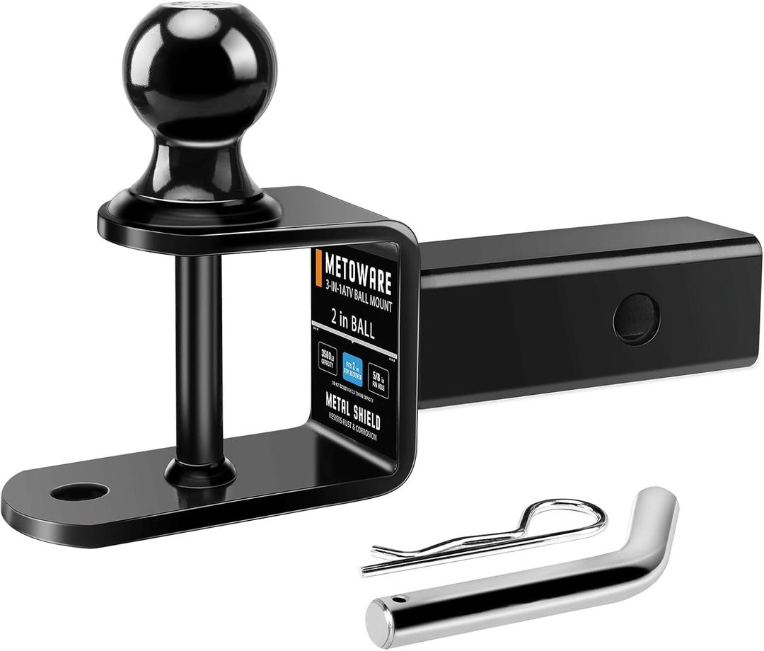 METOWARE ATV/UTV Trailer Hitch 3-in-1 Towing Ball Mount with 2 Inch Ball Hitch Rated 3500 LBS, Fits 2-Inch Receiver, 5/8-inch Pin Hole