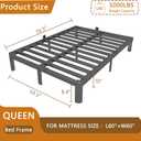 10 Inch Bed Frame Queen Size with Metal Gaskets, Heavy Duty Queen Platform Bed Frame No Box Spring Needed, DIY Headboard, Anti-Slip Mattress Stopper, Round Corner Leg, Easy Assembly, Black