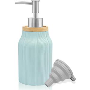 Striped Soap Dispenser,16 Oz Hand Soap Dispenser for Bathroom & Kitchen Countertops,Soft Touch Hand Lotion Dispenser with Pump, Durable and Stylish Design,Packaging Includes Silicone Funne (Blue)