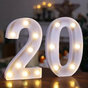 20th Birthday Decoration Light Up Letters, Battery Powered LED Numbers Marquee Number Sign for Sweet 20th Party Home Decor Night Light