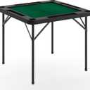 Flash Furniture 34.5" Black Folding Card Game Table | 4-Player, Cup Holders, Green Playing Surface, Portable