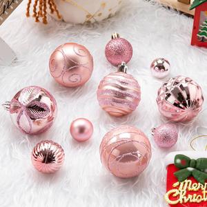 FlameFlash 100Pcs Christmas Ball Ornaments Set, Shatterproof Plastic Pink Christmas Ornaments for Xmas Tree, Assorted Baubles Hanging Decorations for Holiday/Party/Wedding (Pink)
