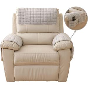 Vctops 3 Pieces Flannel Plush Sofa Armrest Cover Headrest Cover for Recliners Soft Fuzzy Non Slip 2 Arm Rest Covers and 1 Headrest Protector for Recliner Leather Sofa Couch(Grey,1 Seat)