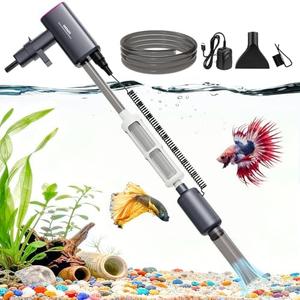 36W Electric Aquarium Vacuum Gravel Cleaner: Rechargeable Fish Tank Cleaner with 4 Adjustable Suction, Anti-Clog for Debris Clean & Sand Washing,650GPH Automatic Water Changer for Small/Large Tank