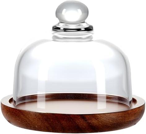 MKLZ Mini Glass Butter Dish with Lid, Clear Domed Cheese Dish with Handle, Individual Serving Small Butter Tray with Cover, Round Cute Dessert Serving Bowl for Table, Kitchen Countertop, Refrigerator