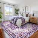 8x10 Area Rugs for Living Room, Machine Washable Vintage Rug, Non-Slip Low Pile Throw Rugs with Rubber Backing Washable Carpet for Bedroom Dining Room Kitchen Home Decor, Purple
