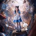 2 x Girls Halloween Costume Kids Blue Dress White Apron with Plush Rabbit Bow Hair Band Socks (7-9year)