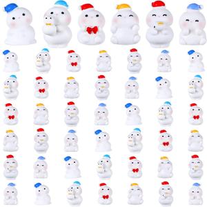 48 Pcs Winter Mini Resin Snowman Tiny Snowman Figurines with Colored Hat Garden Miniature Landscape Accessories Dollhouse Hide Crafts Decor (Cute)