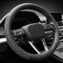 LKWLIKEI Nappa Leather Steering Wheel Cover, Elegant Diamond Checkered Design, Non-Slip wear-Resistant, Enhance Driving Comfort, Suitable for Steering Wheel Diameter 14 1/2-15 Models.Black