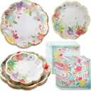Kate Aspen Garden Blooms 62pc Paper Plates Napkins, 16pcs 7 inch & 16pcs 9 inch Heavy Duty Disposable Party Plates, 30pcs 6.5 inch Durable Paper Napkins for Bridal Shower, Baby Shower, Wedding Party