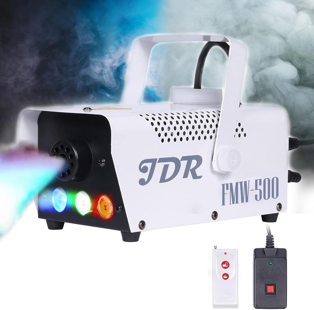 Fog Machine JDR Smoke Machine Controllable LED Light 500W and 2000CFM Fog Disinfection with Wireless and Wired Remote Control for Weddings, Halloween,Parties or Disinfection,with Fuse Protection (white)