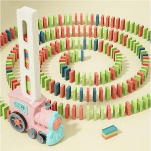 Domino Train Toys for Girls 3+ Year Old: Kids Stacking Dominoes Games - Montessori Toy Toddler 3-5 Boys ages 4-8 - Interactive Autism Fine Motor Activities Birthday Gift Stocking Stuffer 4 5 6 Yr Olds (Sakura Pink)