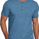 COOFANDY Men's Soft Henley Short Sleeve T Shirts Casual Basic Shirt with Pocket 3 Button Tees Summer Tops (Blue, XXL)