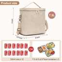 Lunch Bag for Women, Soft Linen Lunch Bag with Adjustable Shoulder Strap, Insulated Womens Lunch Bag for Work, Machine Washable Lunch Box with Removable Liner (Natural Color)