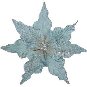 Briful 9'' Heads Christmas Glitter Poinsettia Flowers Picks Christmas Tree Ornaments Set of 8 Artificial Flowers with Clips for Xmas Tree Party DIY Holiday Decorations, Light Blue