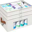 3-Tier Medicine Organizer for Cabinet, Foldable Medicine Storage Box with Clear Cover and Leather Handle, Empty First Aid Kit for Home and Travel