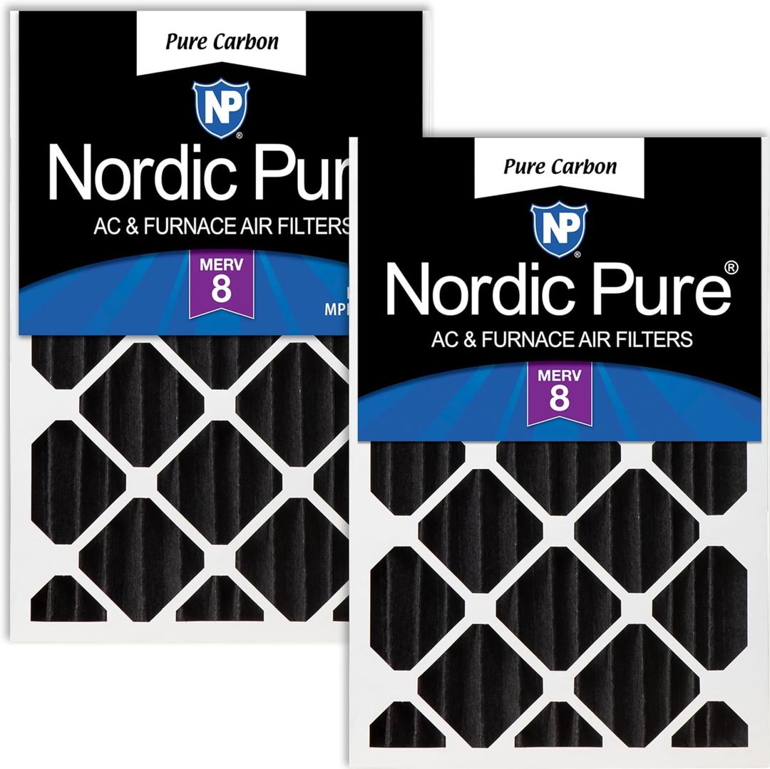 Nordic Pure 16x25x4 (Actual Size: 15 1/2 x 24 1/2 x 3 5/8) Pure Carbon Pleated Odor Reduction Merv 8 Furnace Filters 2 Pack