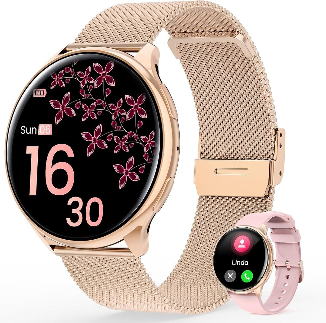 Smart Watch for Women, 1.39" Fitness Watch with HR/BP/SpO2 Monitor, Female Cycle Tracking, IP67 Waterproof, 113 Sport Modes for Android & iPhone (Rosegold)