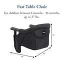 Inglesina Fast Table Chair, Black - Portable Baby High Chair - for Babies & Toddlers up to 37 lbs - Collapsible Design - Fits Tables 0.8'' to 3.5'' Thick - Compact & Easy to Use - Travel Bag Included