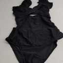 Aleumdr Two Piece Tankini Swimsuits for Women Cutout Tummy Control Bathing Suit Ruffled V Neck Tank Tops with Bottom (Medium, Black)