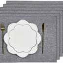 LoveNova Placemats Set of 6, Place Table Mats Indoor, Cloth Placemats Washable, Dinner Placemats Heat Resistant, Faux Linen Dining Table Placemats, 6pc, Light Grey, 13 x 19inch