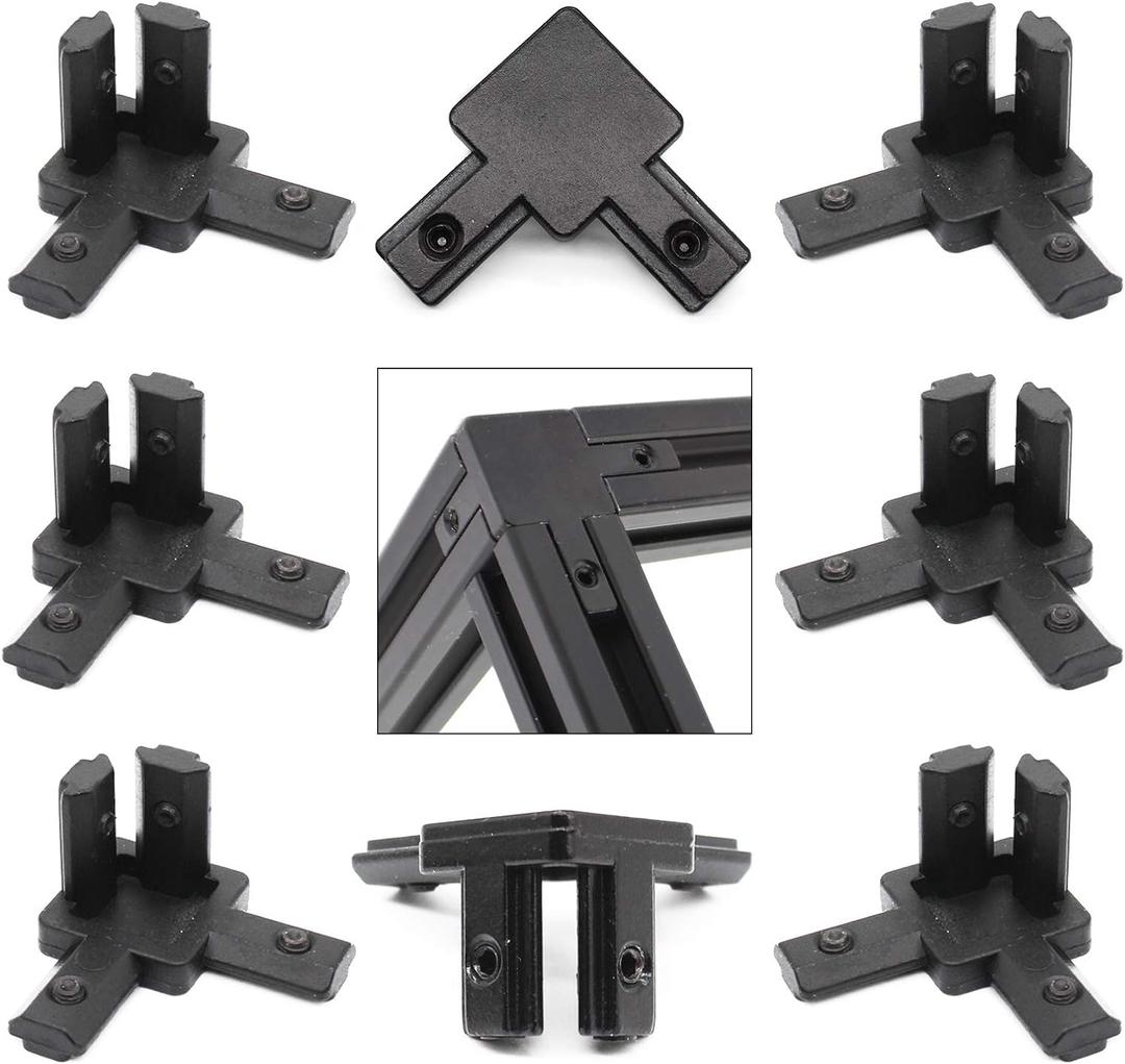 8Pcs 2020 Aluminum Extrusion T Slot Corner Bracket 20 Series Extruded Hardware 3 Way Tri Connector with Set Screw for 20/20 2040 T V Slot Black Aluminum Profile Frame Fitting