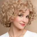 TISHINING Short Blonde Curly Wigs for White Women with Bangs Full Bouncy Curly Mixed Blonde Synthetic Short Hair Wigs for Women Natural Looking Heat Hair Replacemnet Wig