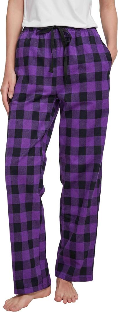 HiddenValor Women's Pajama Pants, Cotton Sleepwear Plaid Pajamas (Medium, Black/Purple)