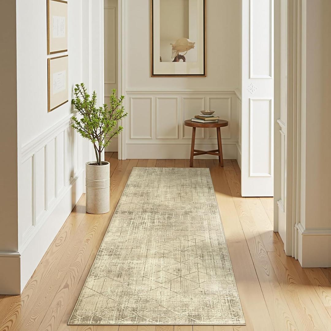jinchan Moroccan Runner Rug 2x5 - Kitchen Machine Washable Runner Rug Modern Geometric Soft Low-Pile Lightweight Non-Slip Carpet for Entryway Hallway Laundry Room Bedroom Farmhouse (2x5ft,Taupe)