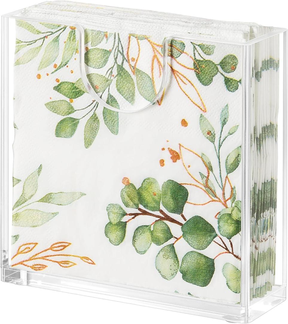 Clear Acrylic Napkin Holder for Table, Elegant Non-Slip Guest Towel Tray for Bathroom, Waterproof Vertical Tissue Dispenser for Kitchen, Dining, Bar, Office